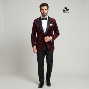 Saco Smoking Brocato Bordo Claro